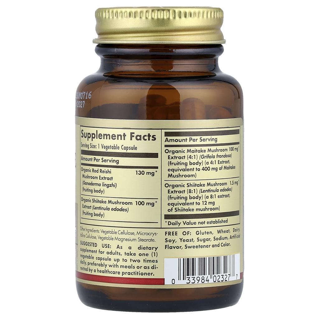 Reishi Shiitake Maitake Soppekstrakt, 50 vegetabilske kapsler