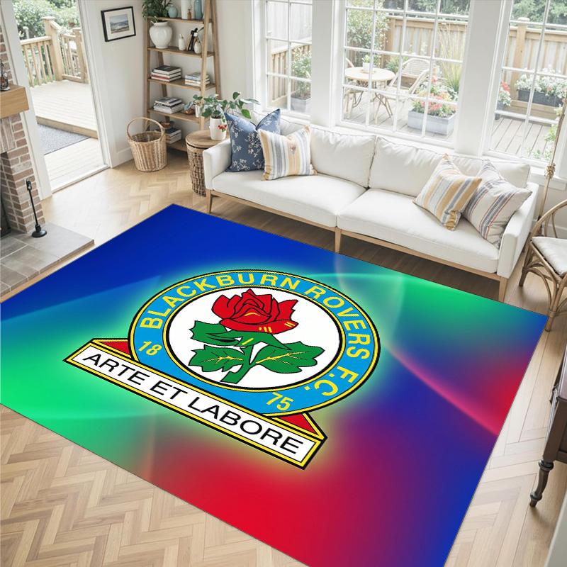 Blackburn Rovers Football Design Crystal Velvet Carpet Cozy Non?Slip Printed Rug For Bedroom Living Room Entrance