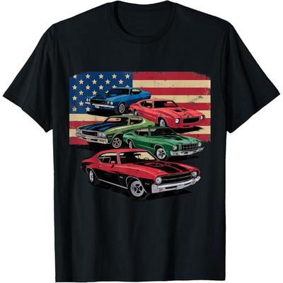 Patriotisches Amerikanisches Flaggen Vintage Muscle Car T-Shirt
