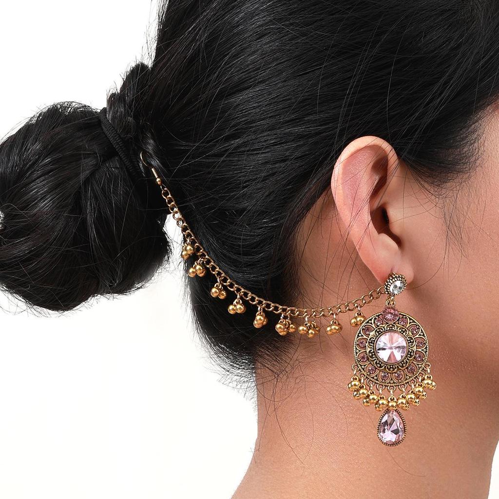 Retro Ethnic Long Tassel Rhinestone Zirconia Earrings for Women - Court Style Statement Drops