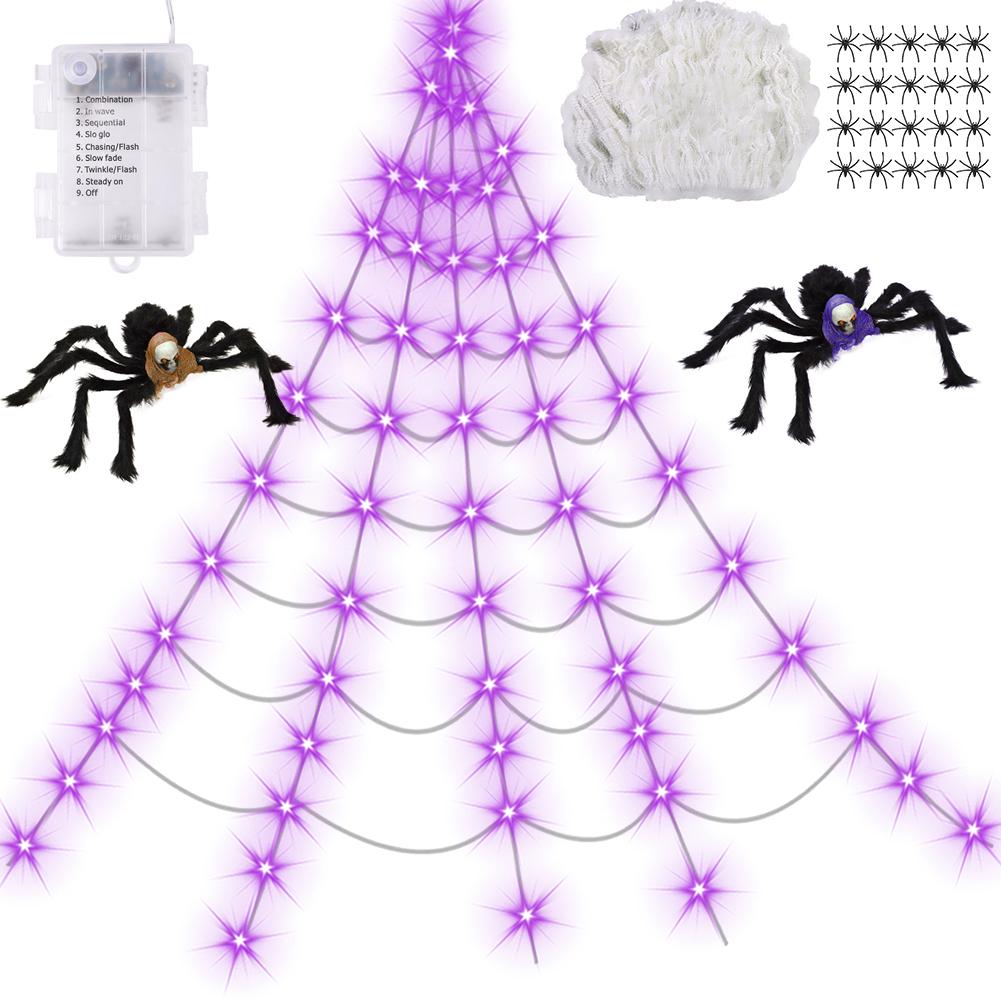 Haunted House Props Spider Web 8 Modes LED Spider Net Halloween Spider Web String Light for Party Garden Hanging Halloween Decor