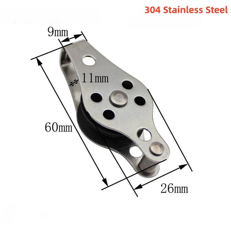 1Pcs 60Mm Blocks Rope Pulley 304/316 Stainless Steel 608 Pulley Nylon Sheave Single Lashing Eye For 2Mm To 8Mm Rope
