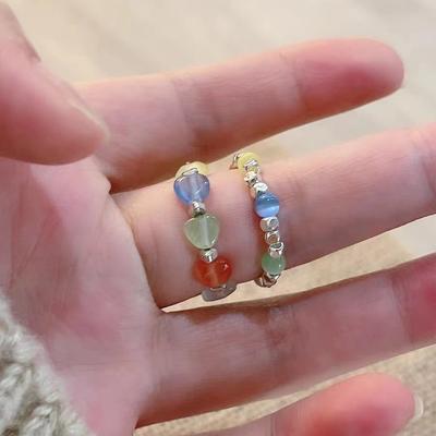 Gebrochenes Silber~ Opal Elastischer Seilring Damen Nische Premium Gefühl Vielseitig Einfach Liebesring Trend