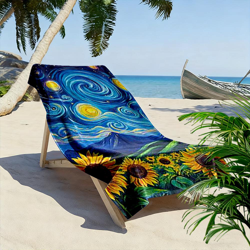Starry Night Style Sunflowers Design Beach towel quick-drying for travel outdoor sports jogging beach and swimming