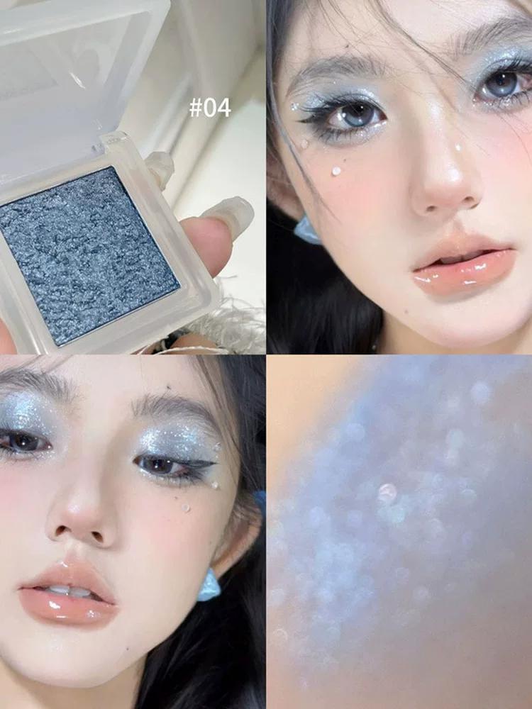 Gentle! Blue Monochrome Eyeshadow Ins Pearlescent Thin and Glittering Color Rendering Nature Delicate Mashed Potatoes Student Novice