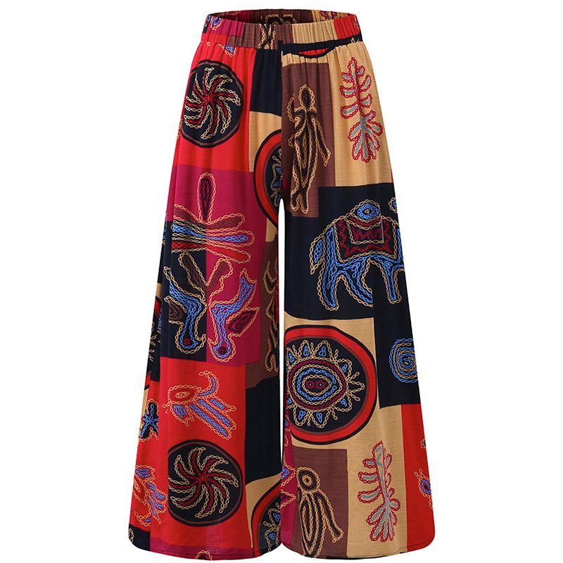 

Loose Waist Printed Wide Leg Trousers Loose Mid Waist Print Loose Pants Pants A XXXL