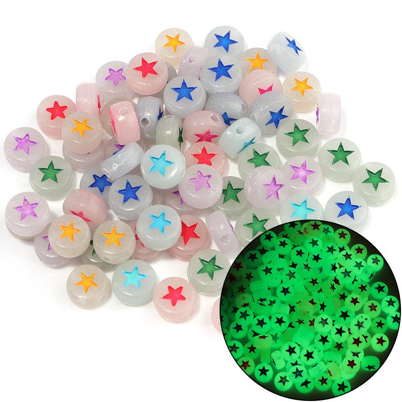 Akryl Lysande Bokstavs- & Sifferpärlor, 4x7mm, Hjärta- & Månformer, Blandade Färger, Lösa Pärlor för DIY-pyssel.