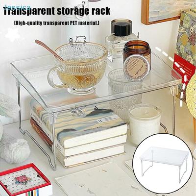 Clear Acrylic Desk Organizer Shelf - Stackable Office Storage Rack for Monitor, Keyboard & Desktop Supplies