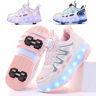 Chaussures à roulettes Baskets pour enfants avec 4 roues Lumière LED Lumineuses Enfants Brillant Mode Chaussures de Sport d'extérieur Filles Garçons Cadeaux