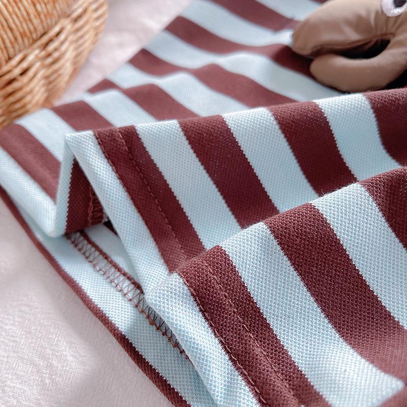 Children's Fashionable Cartoon Stripe Short Sleeved Shorts Beach Casual Spring And Summer Boys Suit Sleeveless Shirt+Short Pants