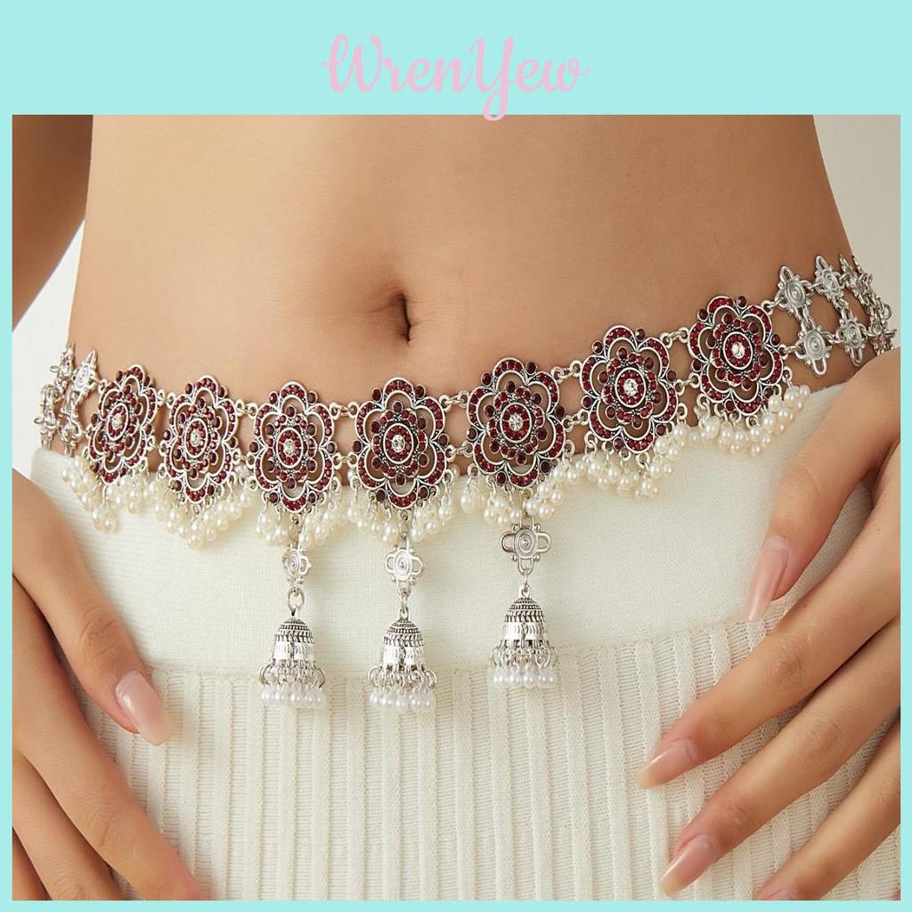 French Style Metal Waist Belt With Decorative Flowers And Tassel For Summer Wear