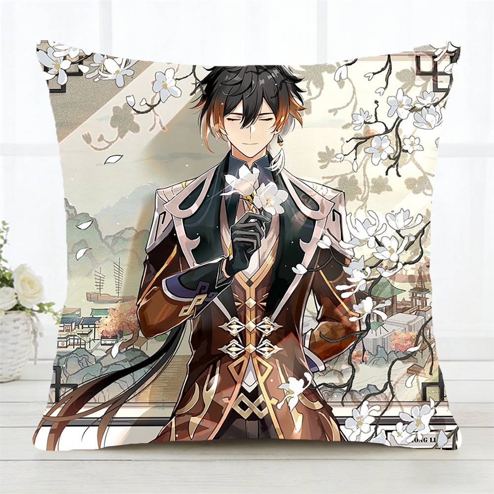 Zhongli Genshin Impact Pillow Case Fashion Square Pillowcase Bedroom Sofa Room Ins Decoration Leisure