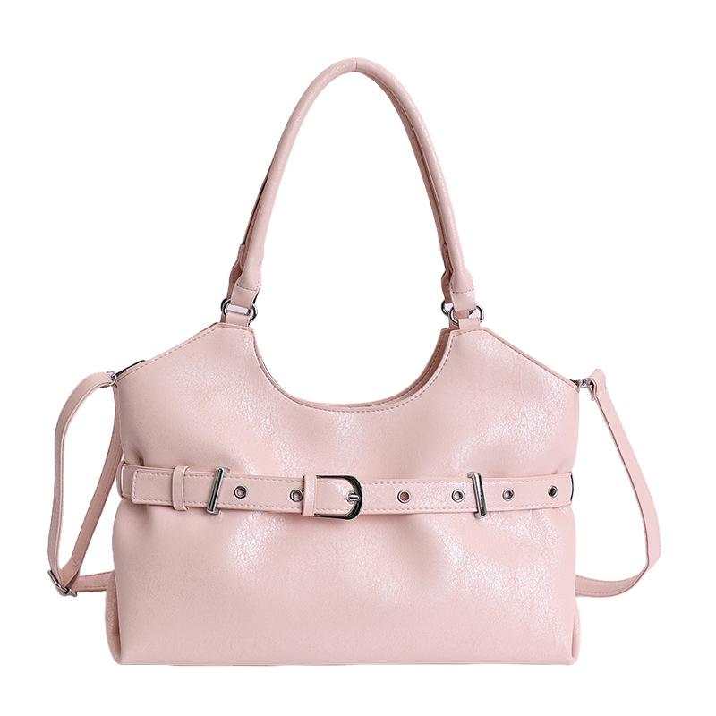 Leather Tote Bag with Belt Detail Elegant Design Women Shoulder Bag for Daily Use