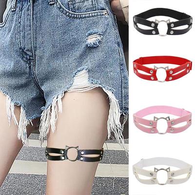 Harajuku Cat Head PU Leather Leg Garter Clip