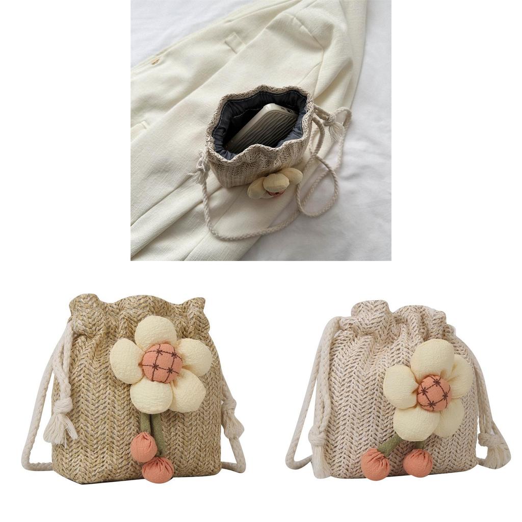 Minimalist Woven Straw Bucket Bag For Women With Drawstring Closure Perfect For Summer Casual Outings