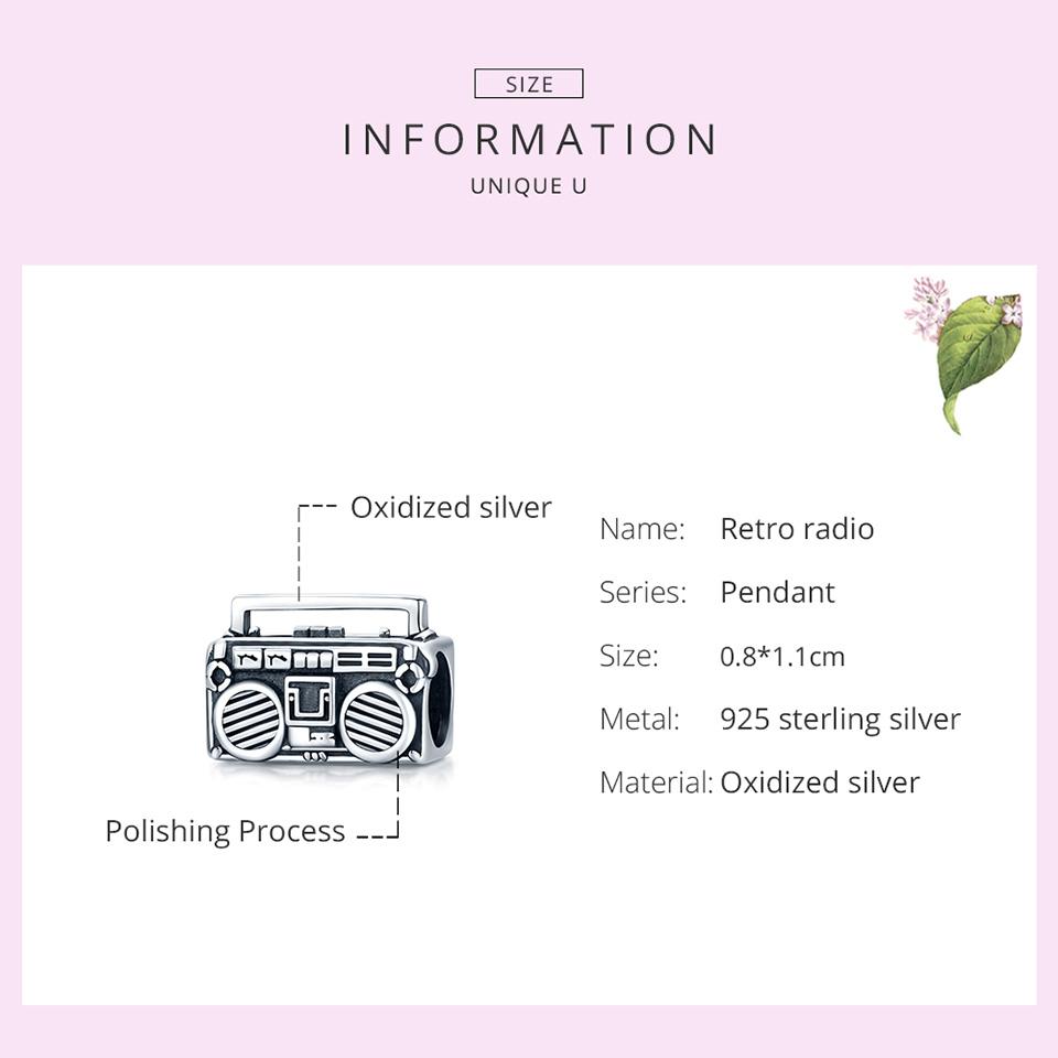 WOSTU 925 Sterling Silver Charm Retro Radio Bead Pendant Fit Original Bracelet Necklace DIY Jewelry CQC1873