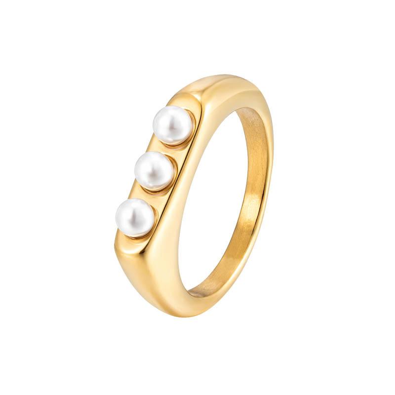 Light Luxury Cold Wind Pearl Ring Electroplating High Sense Ring Women's Niche Titanium Steel Non-fading Accessories