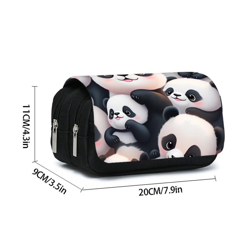 Panda Bambus Doppeltes Klapp-Federmäppchen für Jungen und Mädchen Bestes Geschenk 2D Flaches Cartoon-Federmäppchen Schultüte für Kinder