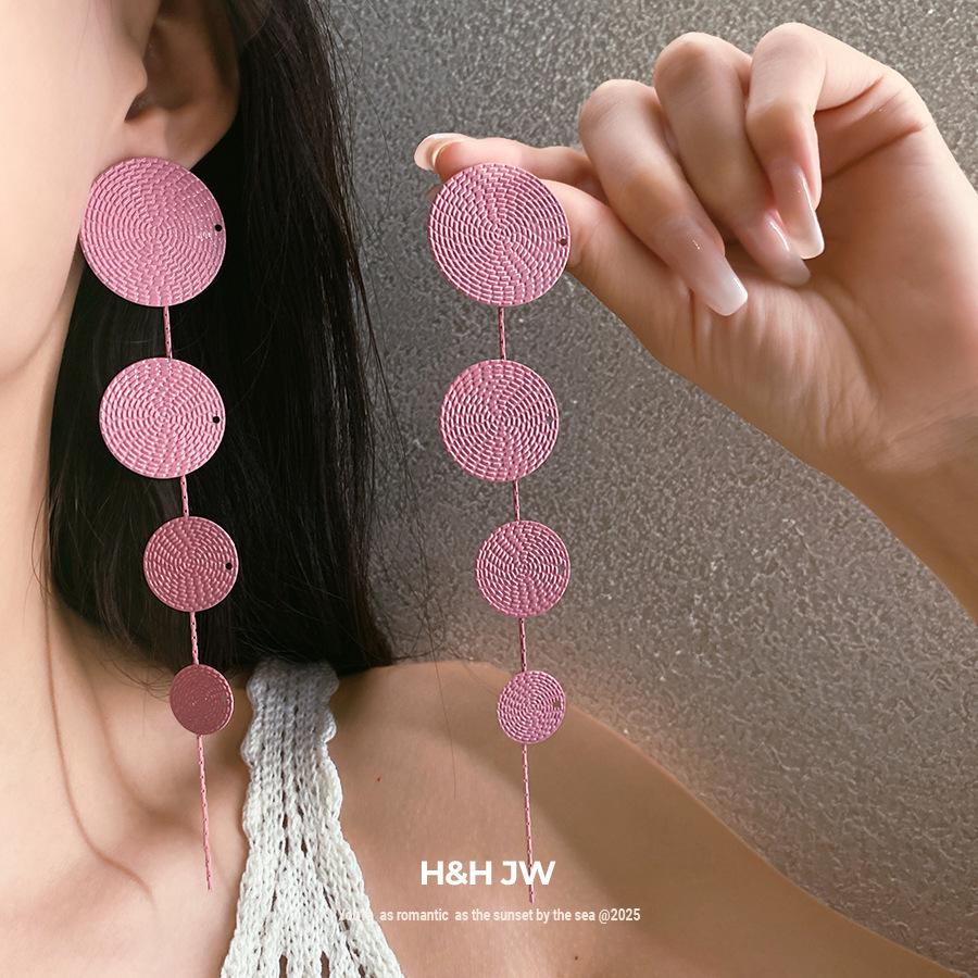 Silver needle retro gold disc fringed earrings niche high sense light luxury temperament earrings fashion versatile earrings women