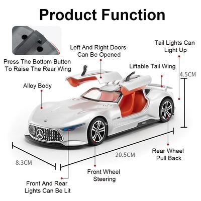 1:24 Scale ONE Vision GT Car Toy Model Alloy Diecast Shock Absorption Supercar Light Sound Vehicles Models Boys Collection Gifts