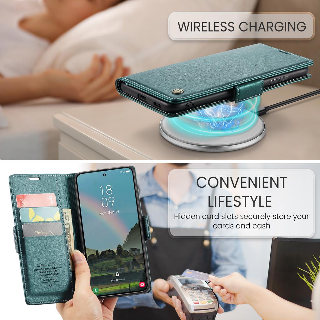 For Samsung Galaxy A37 5G Case CASEME 023 Series RFID Blocking Wallet Stand Glossy Litchi Texture Leather Phone Cover