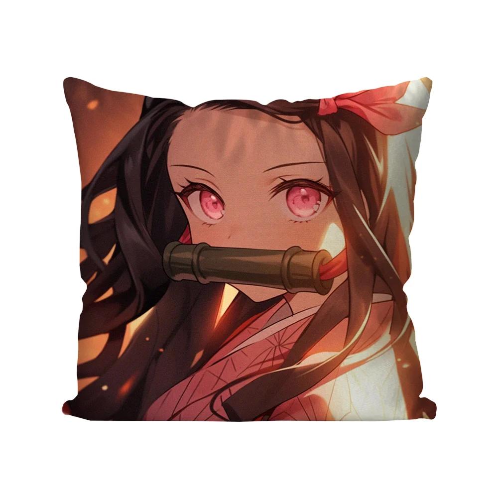 1Pc Nezuko Animation Demo Slayer Blade Pillow Case Square Pillow Bedroom Sofa Leisure Comfortcarlivingroom Home Decoration 40X40