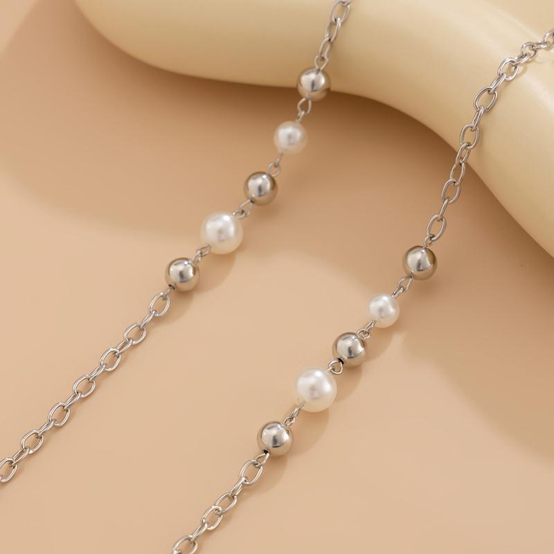 Simple Temperament Imitation Pearl Round Bead Beading Long Necklace for Women Hanging Neck Long Sweater Chain Daily Wear Jewelry