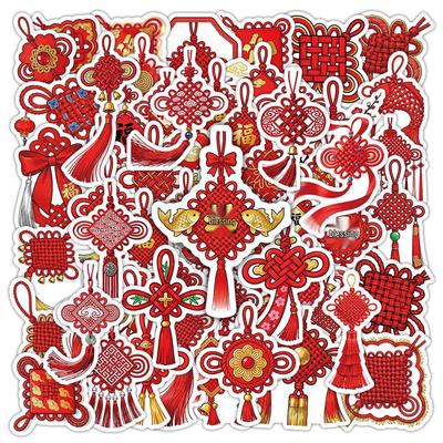 Chinese Knot Stickers: Festive Red Auspicious Cartoon for Spring Festival & New Year