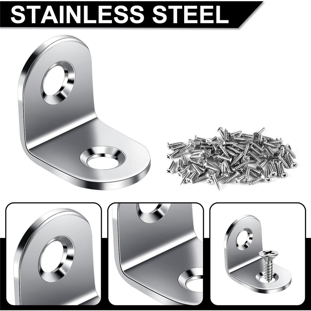 50-piece Corner Connector Set, Stainless Steel, 20 X 20 X 16 Mm, Corner Connector, Wall Bracket, Corner Metal, 90 Degrees, With Screws, Silver