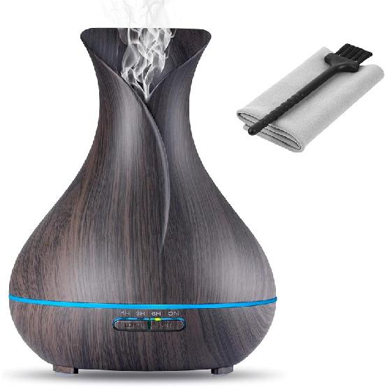 Aroma Essential Oil Diffuser, 400ml Ultrasonic Cool Mist Humidifier with Waterless Auto Shut-Off and Cleaning Kit for Home, Yoga, Office, Spa, A-dark Wood