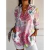 Plus Size Women Long Sleeve Button Shirt Solid Floral Casual Comfort Blouse