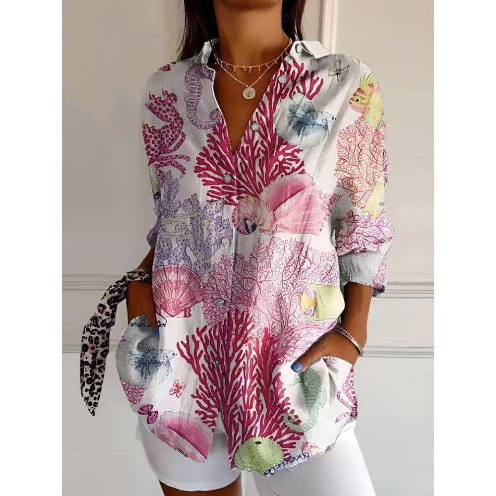 Plus Size Women Long Sleeve Button Shirt Solid Floral Casual Comfort Blouse