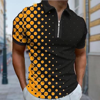 Men's Shirt Polo Casual Zip Short Sleeve Fashion Casual Zipper Summer Spring Regular Fit Dot Print 3D Print Shirt