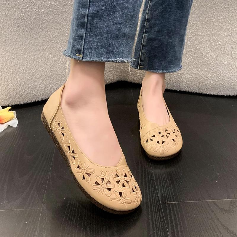 Mère Femmes Chaussures Sandales Ballerines Découpe Slip On Mocassins Doux Été Plage Vintage Grande Taille