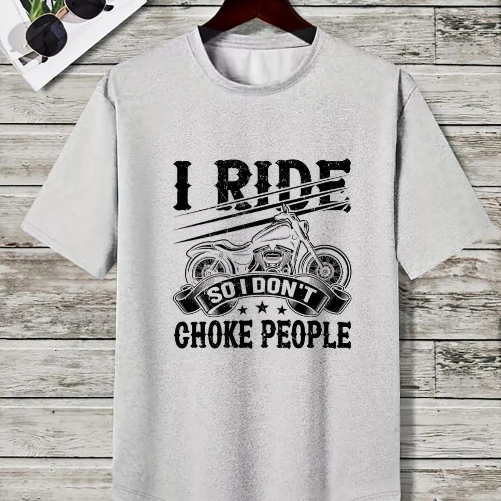 2024 Men's Relaxed Fit O-Neck Short Sleeve T-Shirt-Vintage Motorcycle Random Print, Casual Street Style for Summer Tshirt