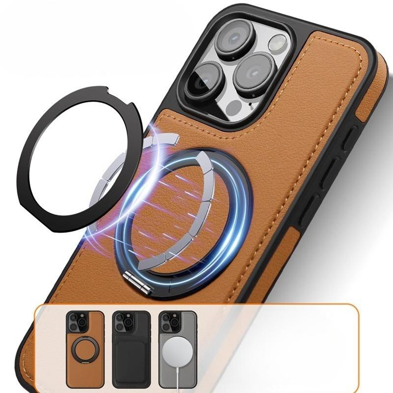 Applicable To Apple 17 ProMax Magnetic Phone Case Rotating Bracket IPhone 16 Yashi Leather Anti Fall Protection Case