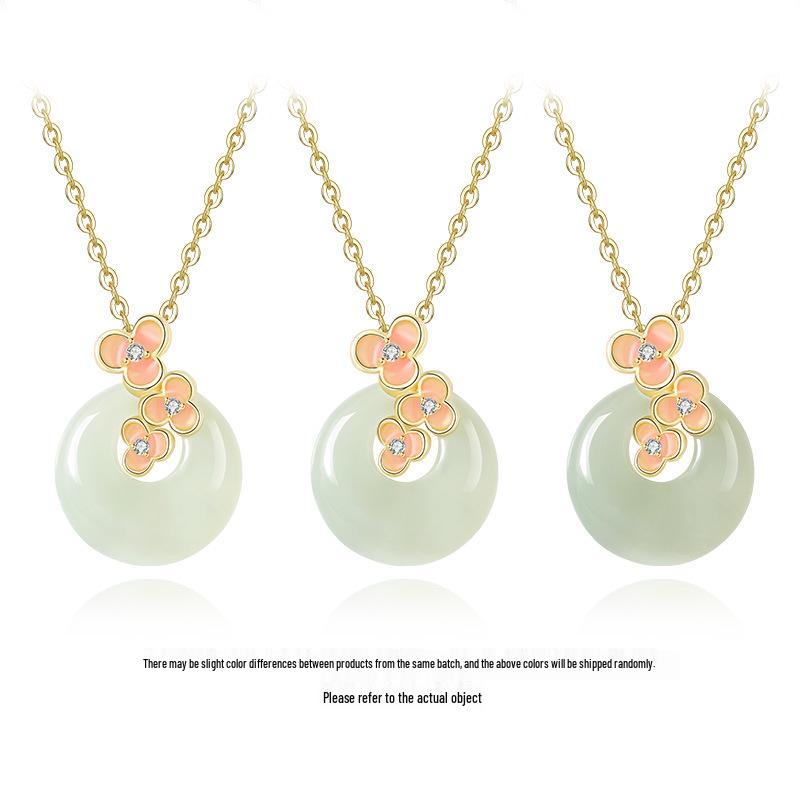 

Women s Natural Hetian Jade Peace Buckle Bracelet with Peach Blossom Red Rope & s925 Sterling Silver 925 Silver