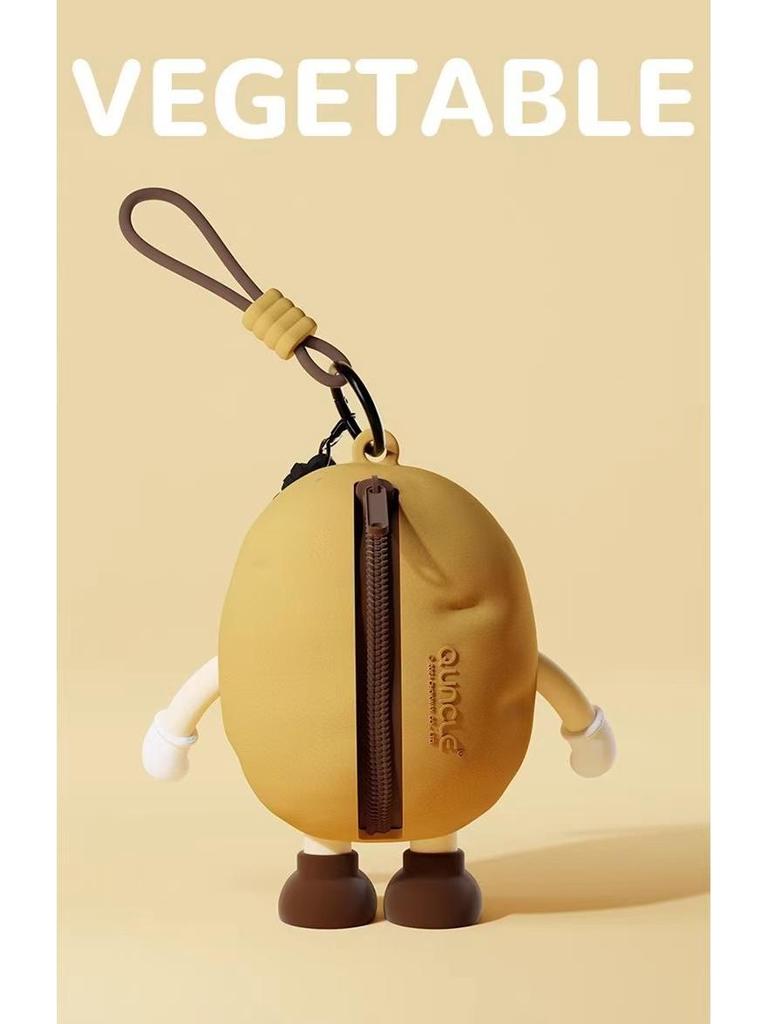 Cute Veggie Mini Coin Purse & Earphone Holder with Dazed Expression - Silicone Pendant for Kids