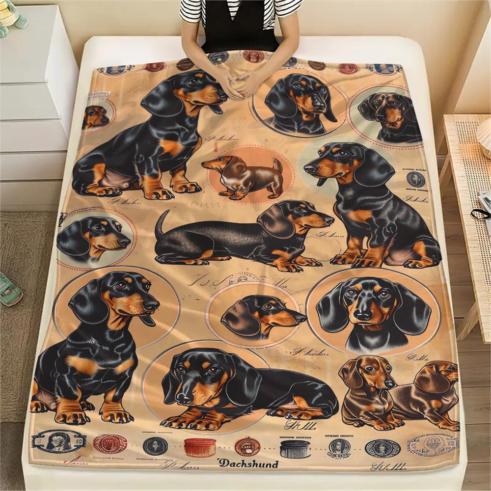 1Pc Bulldog Dachshund Print Flannel Blanket, High quality Comfortable for All Seasons, Home Decor, Warmth and Comfort, Perfect for Christmas Gifts