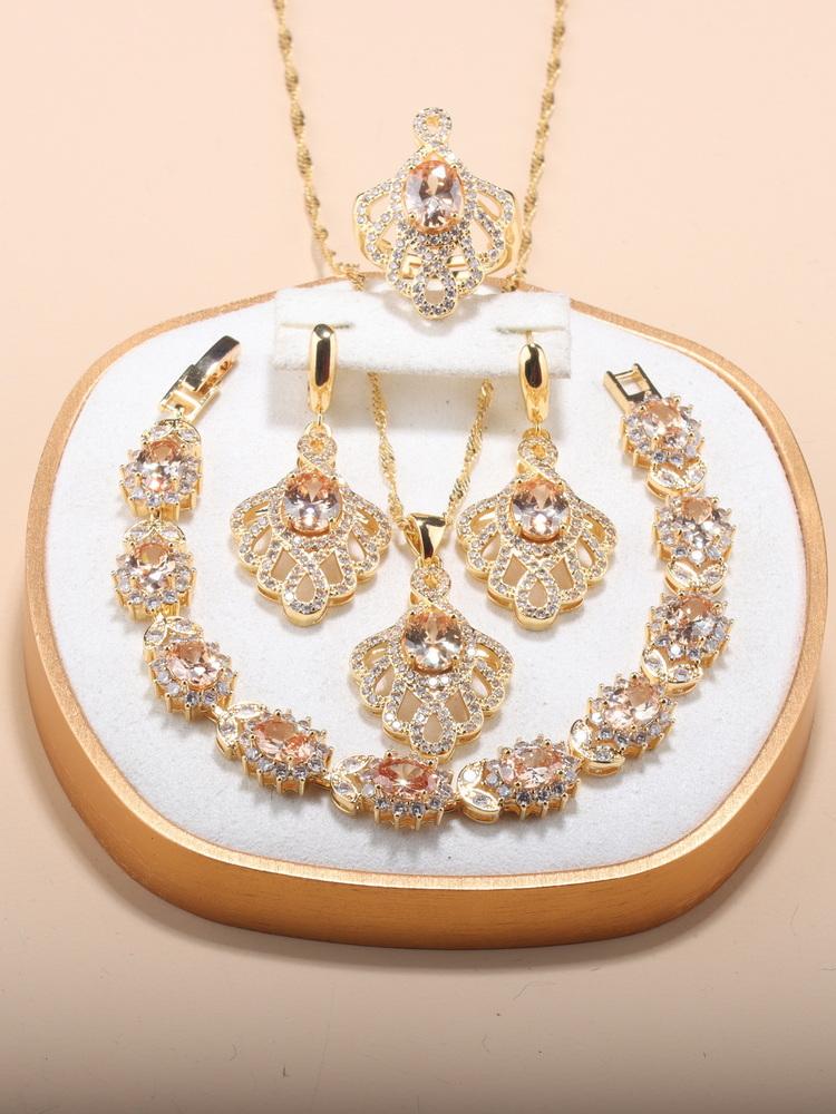 12-Colors Luxury Quality Big Jewelry Set Wedding Ring Adjustable Necklace And Earrings Bridal Accessories Charm Chain Bracelet