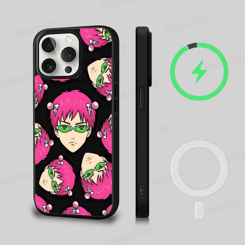 Cute Kitty Boy Saiki Kusuo Magnetic Case For IPhone 17 16 14 13 12 11 15 Pro Max Plus Wireless Charge Phone Cover
