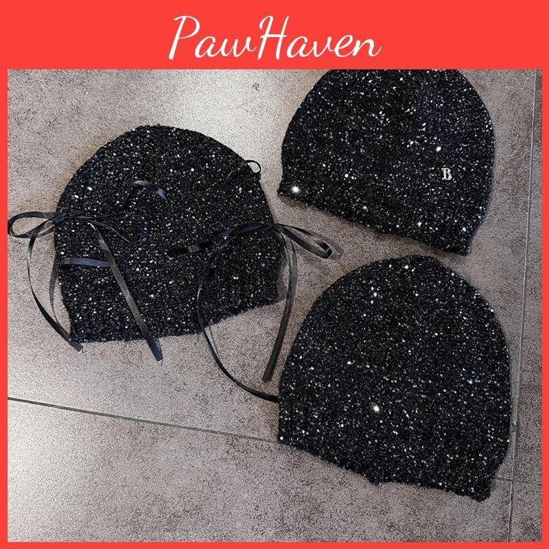 Knitted Fashion Sequined Hat With Bow And Letter Decorations For Daily Casual