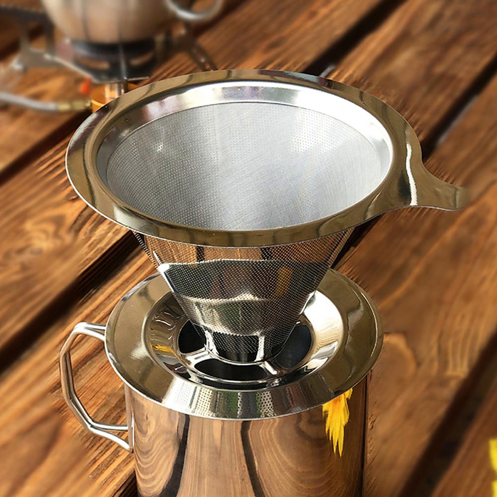 Cone Coffee Filter Holder 304 Stainless Steel Double-layer Coffee Drip Filtration Rack Reusable No Filter Paper Kitchen Gadgets