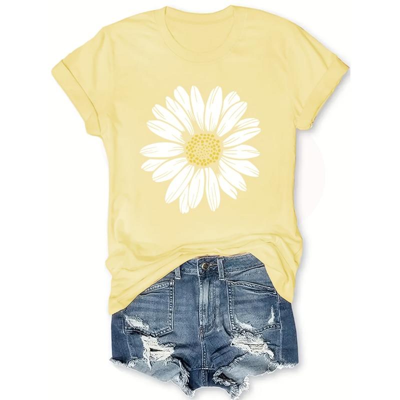 

Daisy Flower Print Women s Summer Fitted Round Neck T-Shirt XL