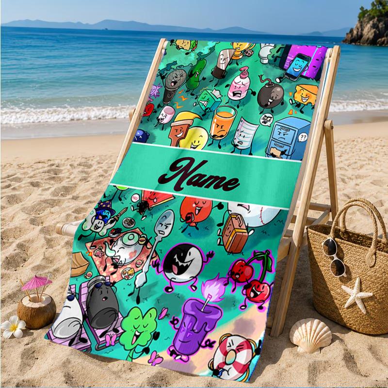 Custom Name Colorful Dream Island Beach Towel Microfiber Beach Towel, Lightweight and Quick-Dry, for Summer Travel, Swimming Pool Gift