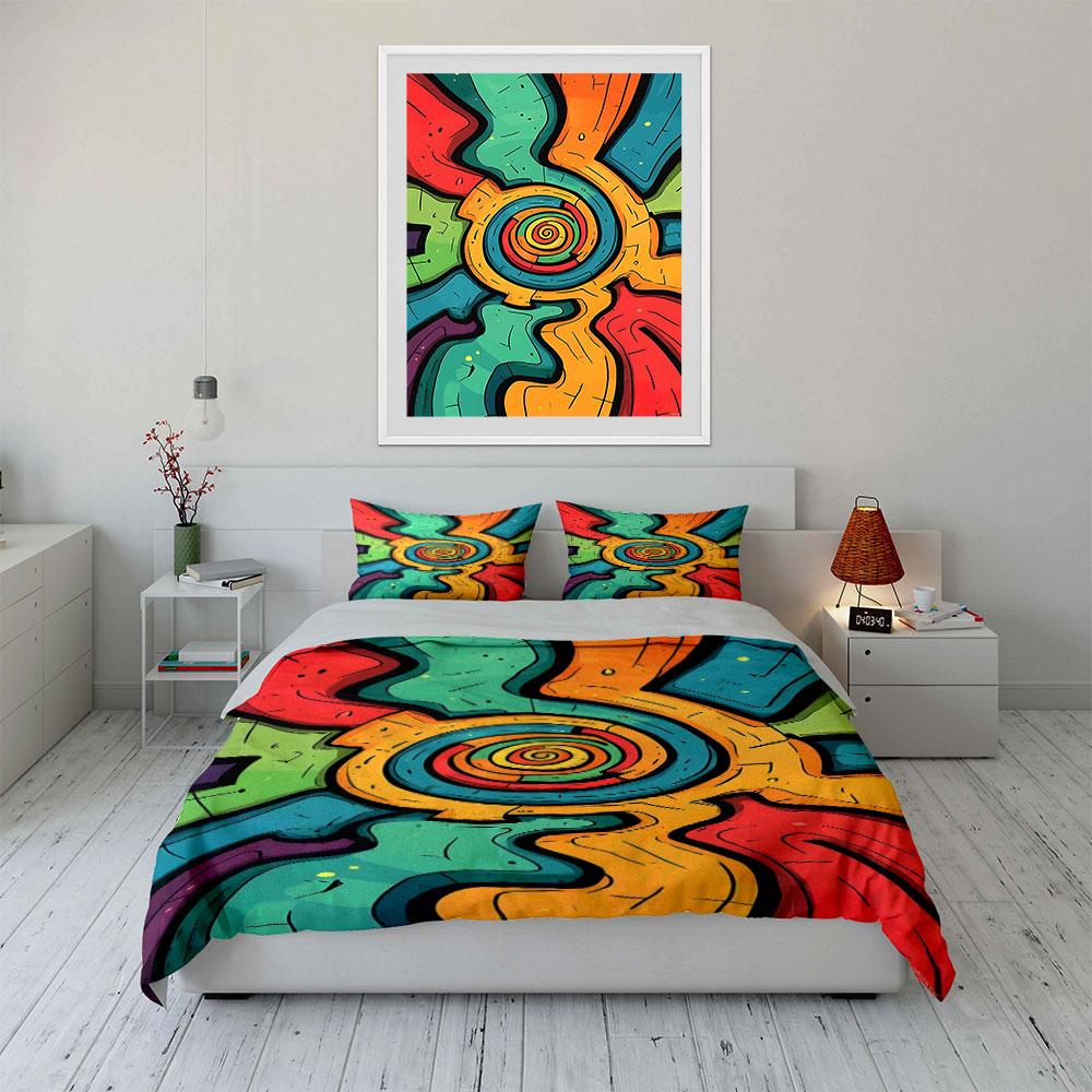 Colorful concentric spiral shapes. Bedding sets Duvet cover sets Duvet covers Pillowcases(1*Duvet Cover 2*Pillowcases without duvet insert)
