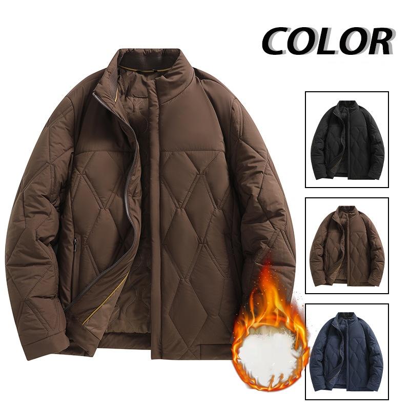 Autumn Winter Men Cotton Padded Jacket Stand Collar Male Parkas Long Sleeve Zipper Outerwear Business Warm Coat
