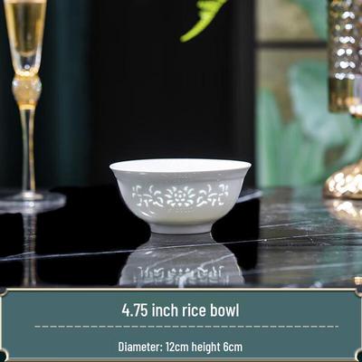 Tigela de Arroz de Porcelana Branca Alta Linglong de Jingdezhen