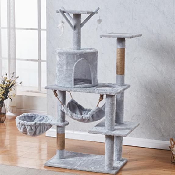 All-Season Cat Tree Tower with Hammock - Integrated Climbing Frame, Nest, and Shelf