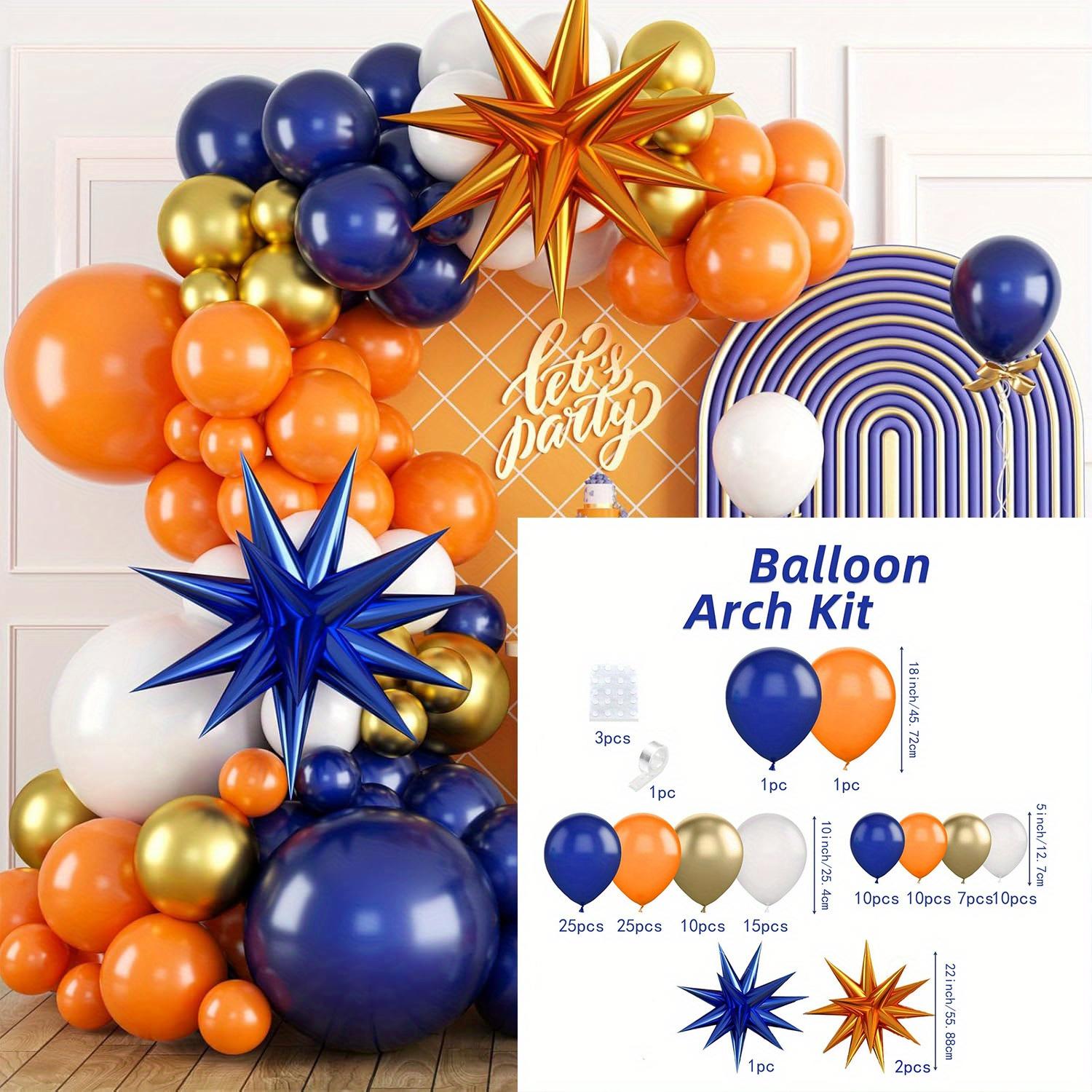 

121pcs Orange and Blue Balloon arch set, Navy Royal Navy blue gold Orange Balloon garland set with 4D star chrome latex Other